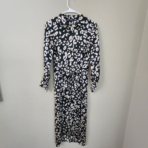 Zara Leopard Print Satin Belted Shirt Dress Size S Animal Print Longsleeve. - Picture 2 of 12